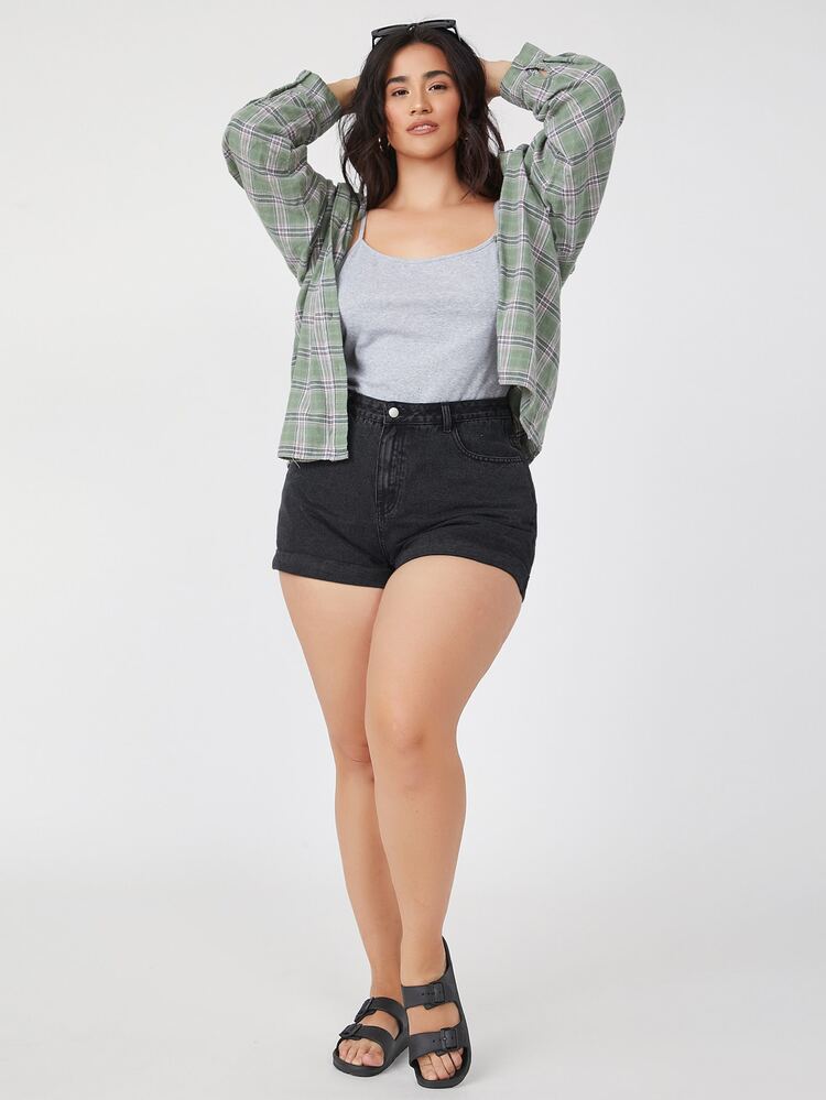 SHEIN BASICS Plus Cotton Solid Cami Top - Light Grey - View 3
