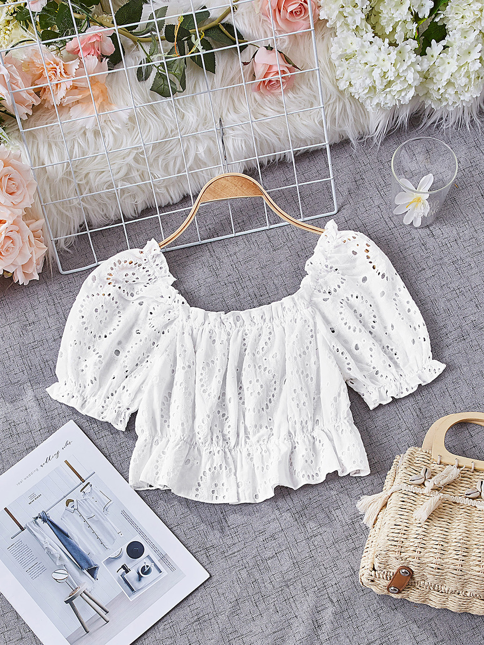 Schiffy Flounce Sleeve Crop Peplum Top