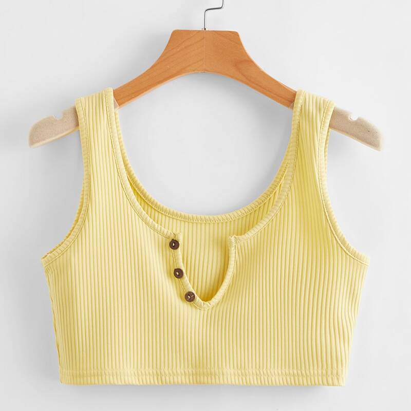 

Notched Neck Crop Tank Top, Yellow