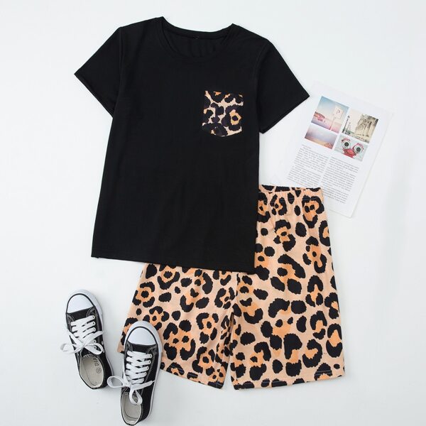 

Men 2pcs Leopard Print Pajama Set, Multicolor