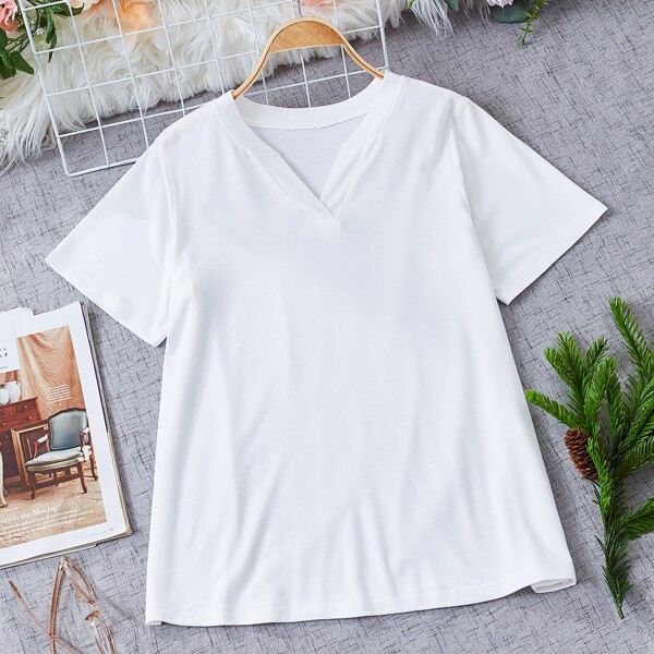 

Solid V Neck Tee, White