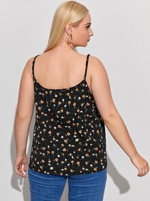 SHEIN VCAY Plus Floral Print Cami Top - Black - View 2