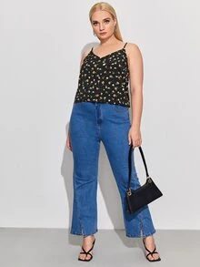 SHEIN VCAY Plus Floral Print Cami Top - Black - View 3