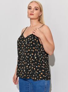 SHEIN VCAY Plus Floral Print Cami Top - Black - View 4