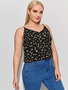 SHEIN VCAY Plus Floral Print Cami Top - Black - View 5