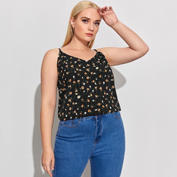 

Plus Floral Print Cami Top, Black