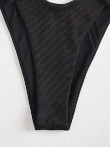 Summer Rib Tie Shoulder High Cut Bikini Set - Black - View 3