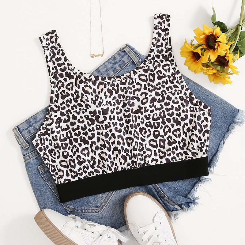

Leopard Print Crop Tank Top, Multicolor