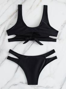 Cut-Out Side Bikini Set For Summer Beach Vacation - Black - View 2