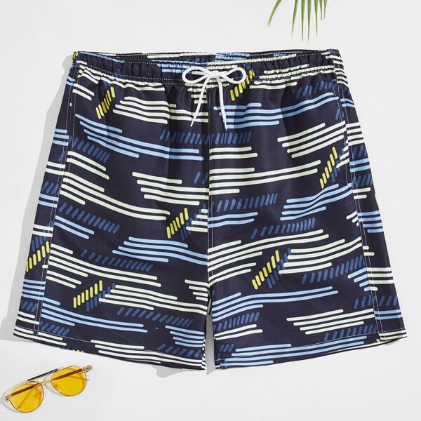 

Men Striped Drawstring Swim Trunks, Multicolor