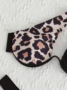 Swim SXY Summer Beach Leopard Ribbed Bikini Set Cut-Out Underwire One Shoulder Bra & High Cut Bottom 2 Pieces Bathing Suit - Multicolor - View 5