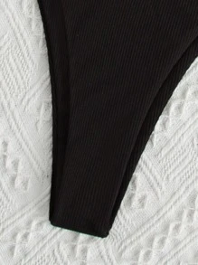 Swim SXY Summer Beach Leopard Ribbed Bikini Set Cut-Out Underwire One Shoulder Bra & High Cut Bottom 2 Pieces Bathing Suit - Multicolor - View 6