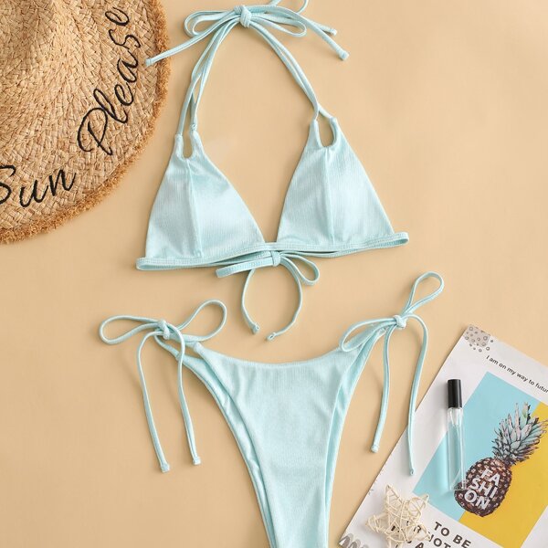 

Micro Triangle Thong Bikini Swimsuit, Pastel baby blue
