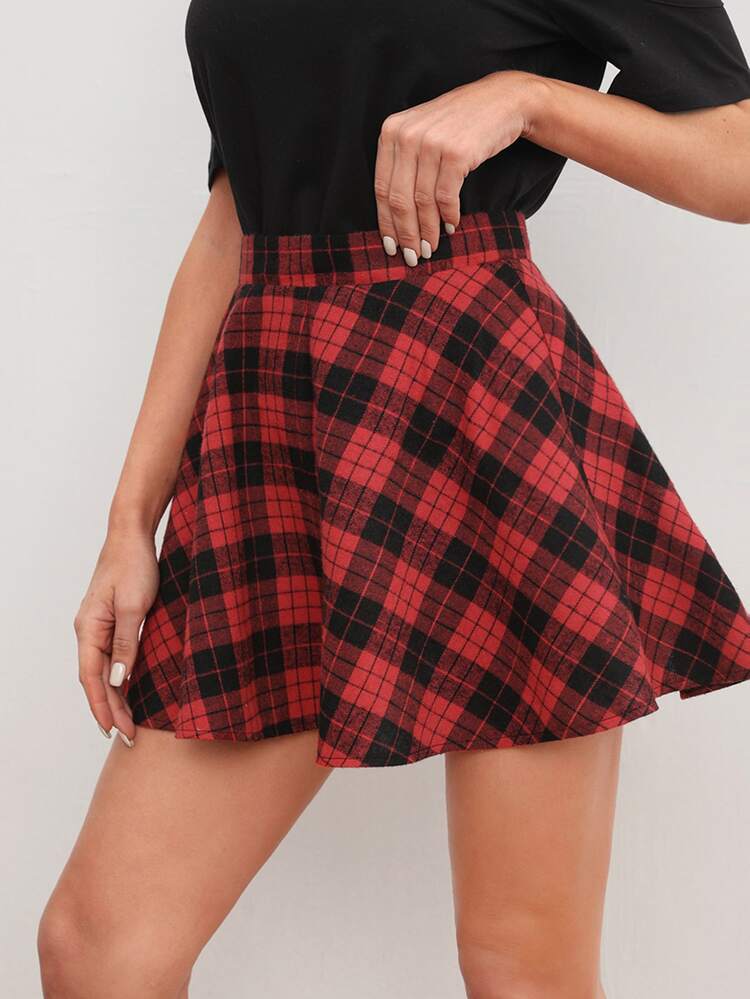 SHEIN Plaid Skater Skirt - Multicolor - View 3