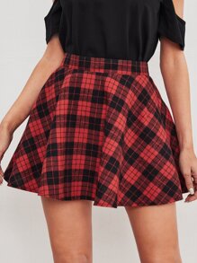 SHEIN Plaid Skater Skirt - Multicolor - View 4