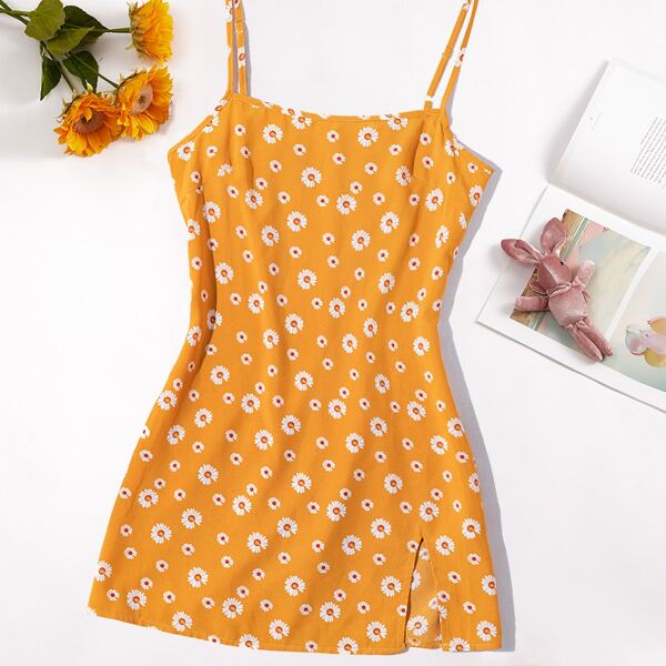 

Daisy Print Dress, Mustard yellow