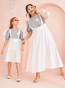 SHEIN Girls 1PC Schiffy Ruffle Trim Floral Print Top - Light Grey - View 3