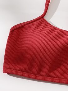 Rib Tie Side Bikini Set For Summer Beach Vacation - Red - View 4