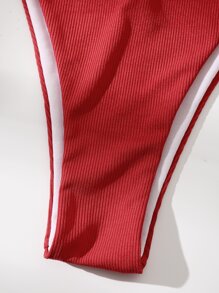 Rib Tie Side Bikini Set For Summer Beach Vacation - Red - View 5
