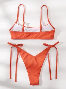 Rib Tie Side Bikini Set For Summer Beach Vacation - Orange - View 2