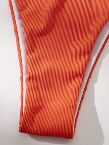 Rib Tie Side Bikini Set For Summer Beach Vacation - Orange - View 5