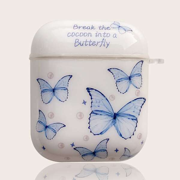 

Butterfly Print Airpods Case, Baby blue