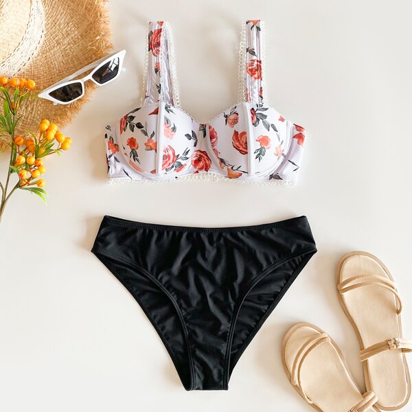 

Floral Print Underwire Bikini Swimsuit, Multicolor