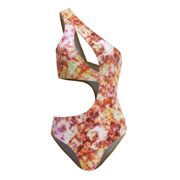 

Слитный купальник с принтом тай-дай на одно плечо с разрезом, Многоцветный