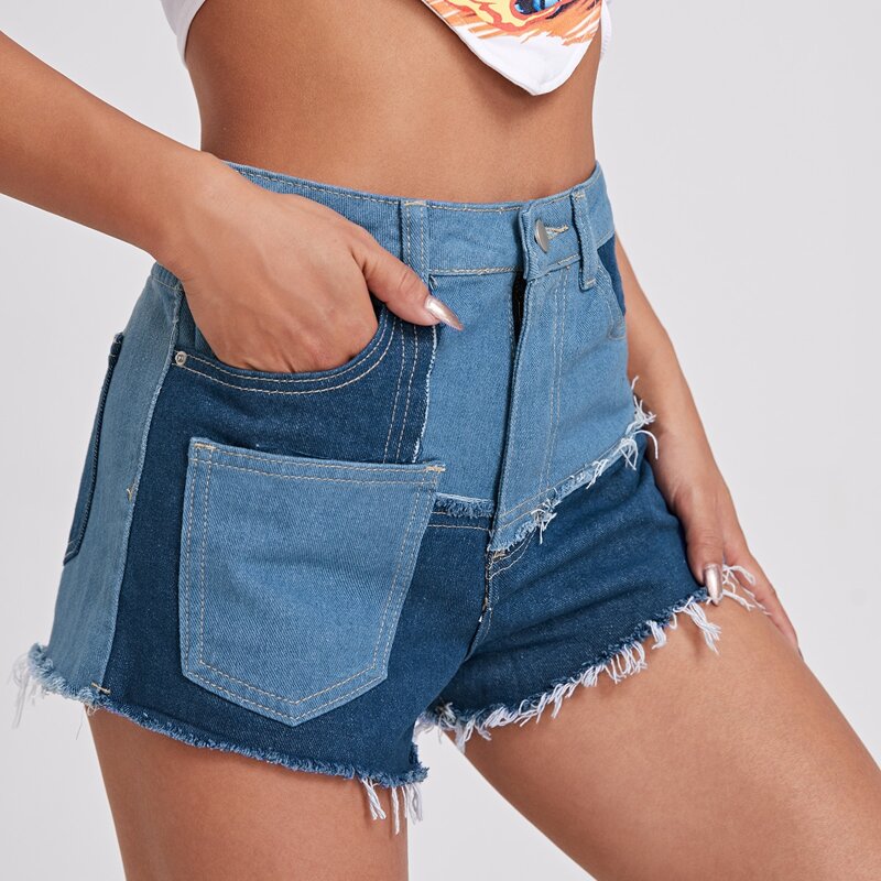 

Pocket Patched Raw Trim Denim Shorts, Multicolor