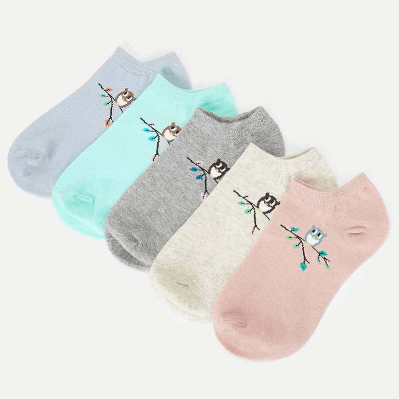 

5pairs Cartoon Bird Ankle Socks, Multicolor