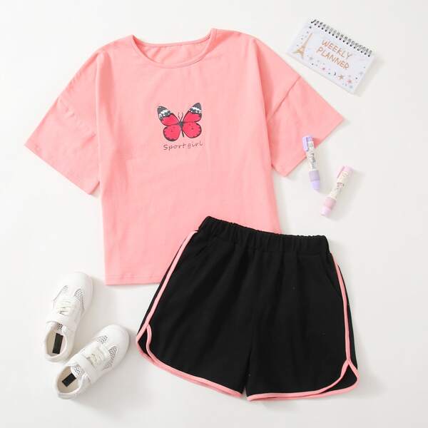 

Girls Butterfly Print Tee & Shorts, Multicolor