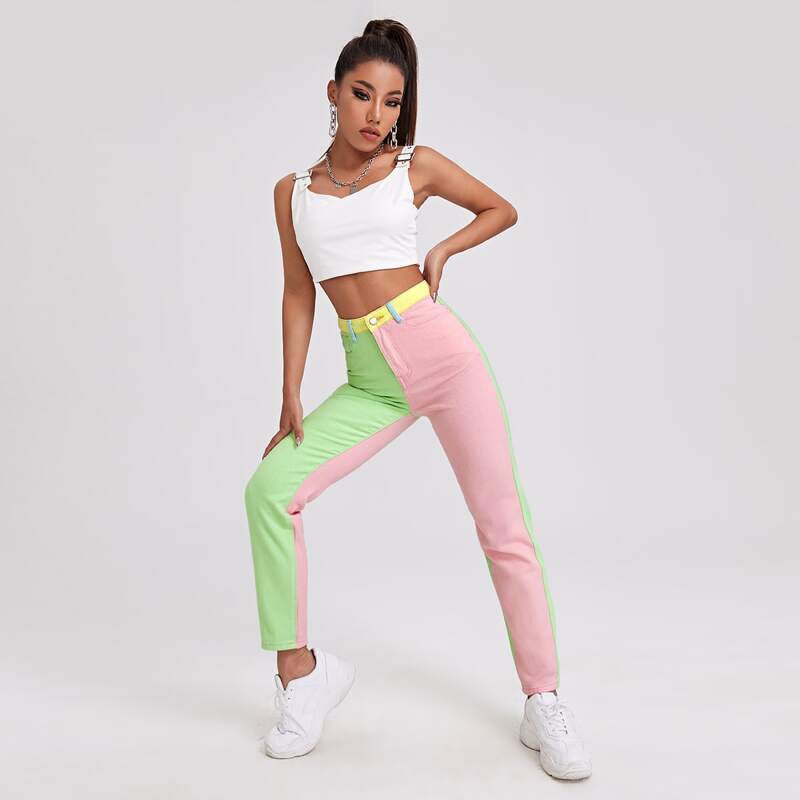 

Colorblock Straight Leg Jeans, Multicolor