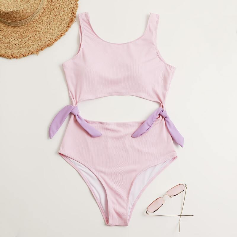 

Knot Decor Cut-out One Piece Swimsuit, Pink