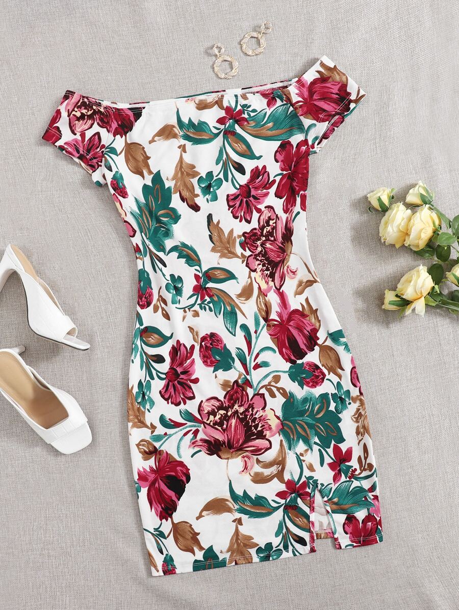SHEIN Clasi Vestido floral de hombros descubiertos - Multicolor - Ver 1