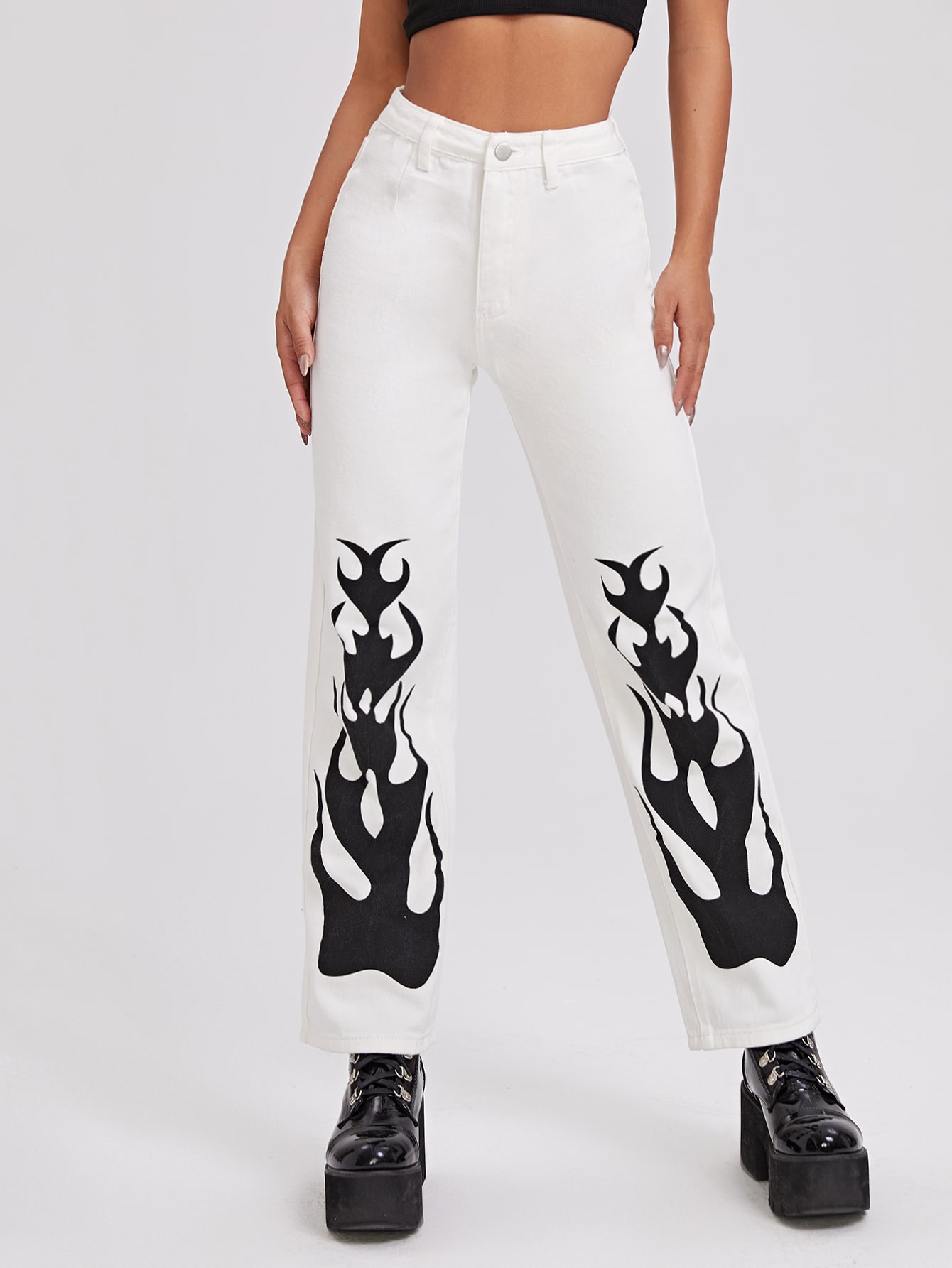 Fire Print Straight Leg Jeans | SHEIN ASIA