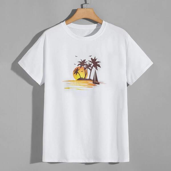 

Men Tropical Print Tee, White