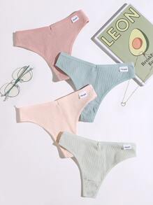 4 paquetes Conjunto de bragas sexis de canalé - Multicolor - Ver 1