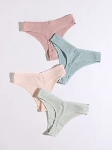 4 paquetes Conjunto de bragas sexis de canalé - Multicolor - Ver 2