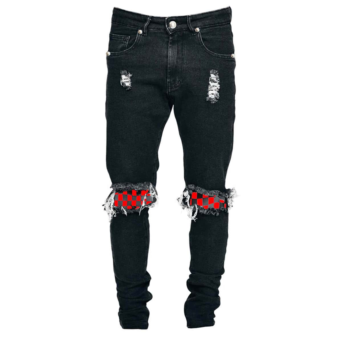 

Guys Ripped Plaid Jeans, Black