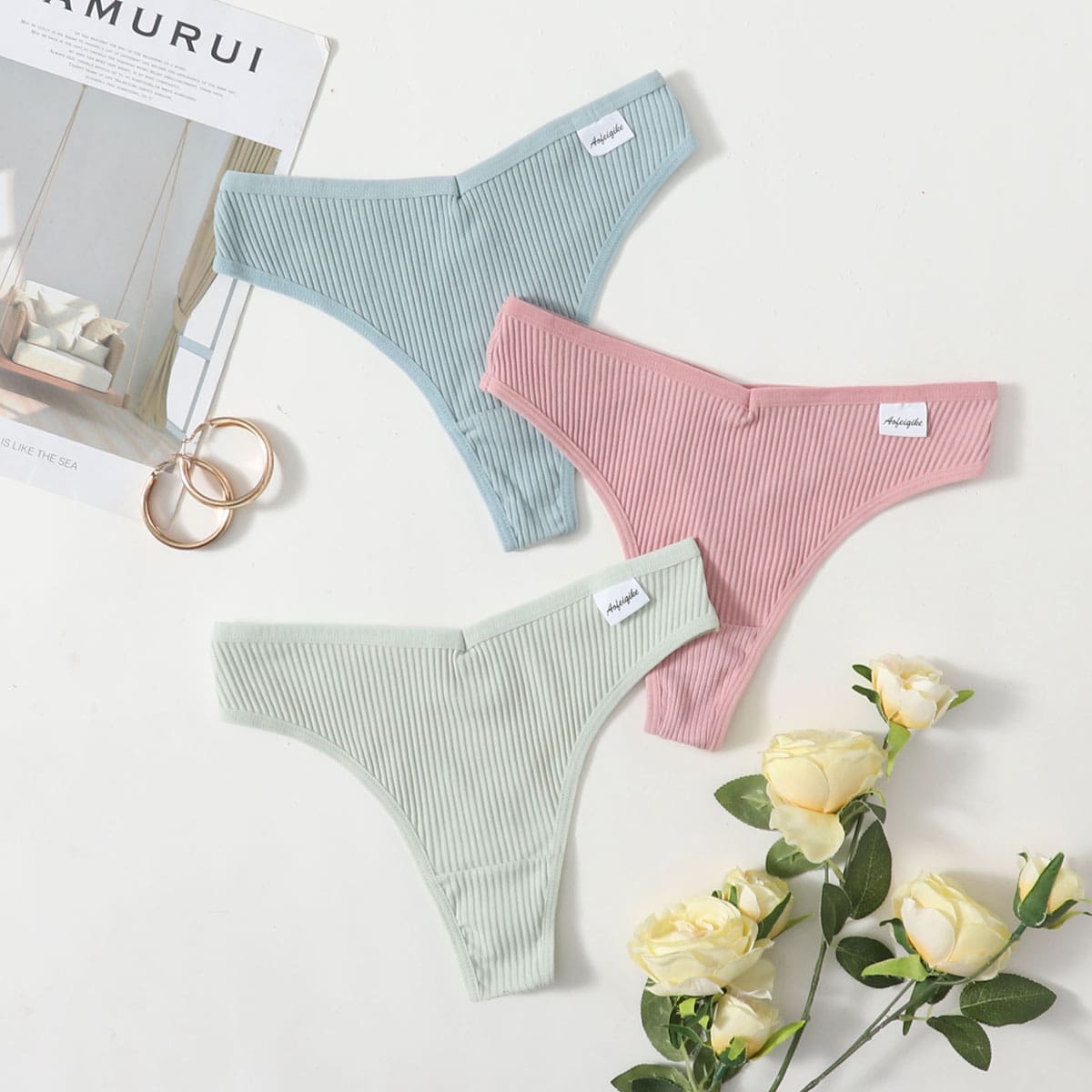 

3pack Rib Panty Set, Multicolor
