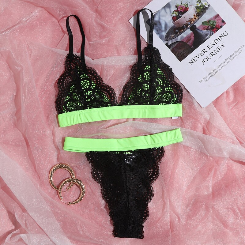 

Floral Lace Lingerie Set, Black