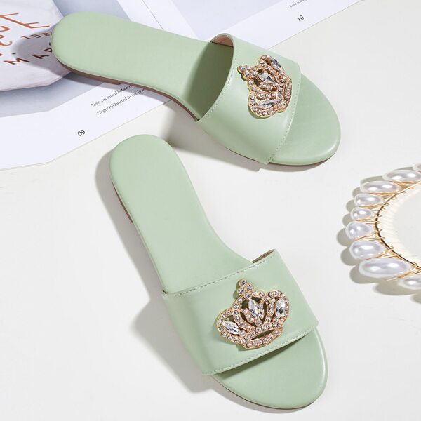 

Rhinestone Decor Slide Sandals, Mint green