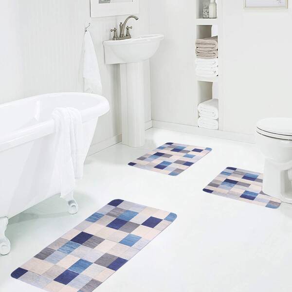 

1pc Plaid Pattern Bath Mat, Multicolor