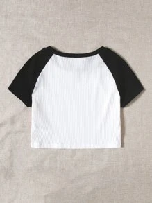Muchica 拼色插肩袖短版T恤