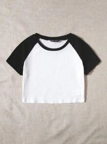 Muchica 拼色插肩袖短版T恤