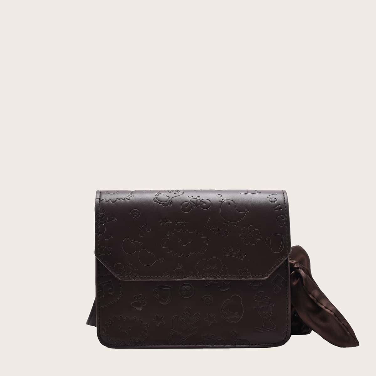 

Cartoon Embossed Crossbody Bag, Chocolate brown