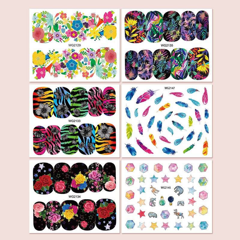 

6sheets Flower & Feather Pattern Nail Art Sticker, Multicolor