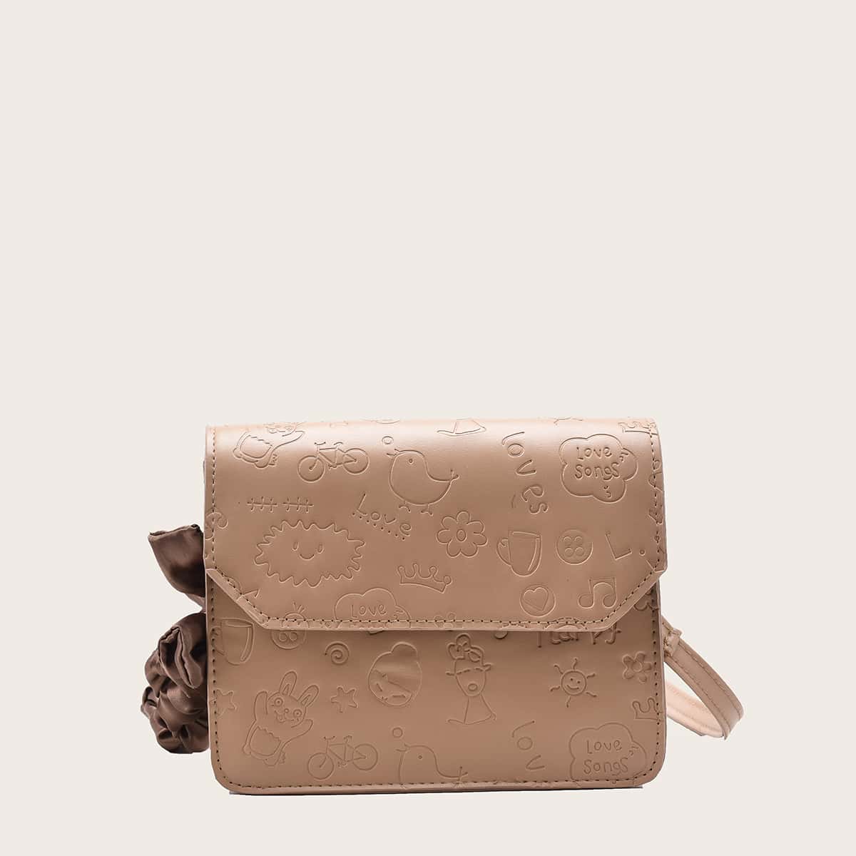 

Cartoon Embossed Crossbody Bag, Khaki
