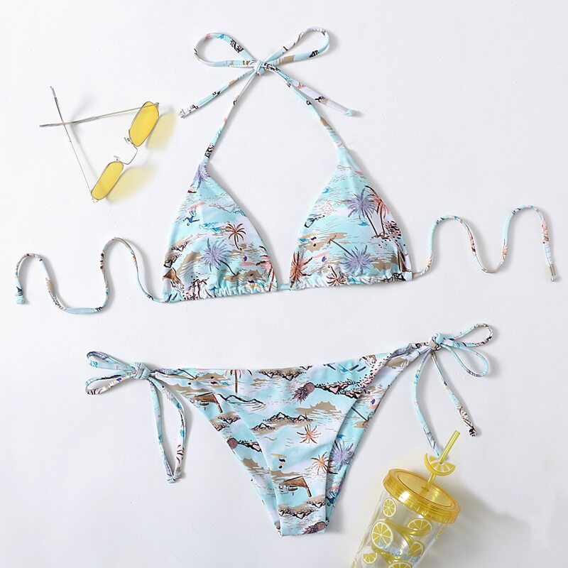

Tropical Scenery Print Bikini Swimsuit, Multicolor