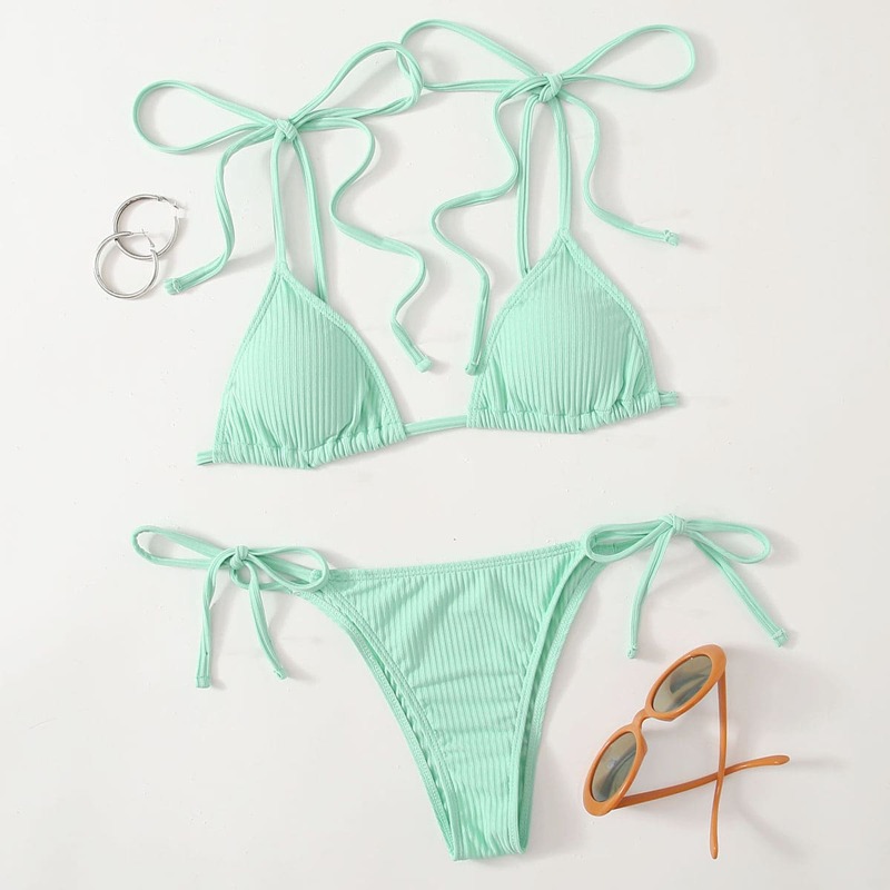 

Ribbed Tie Side Bikini Swimsuit, Mint green